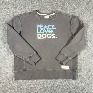 Life Is Good Peace Love Dogs Sweatshirt Womens Sz L Black Crewneck